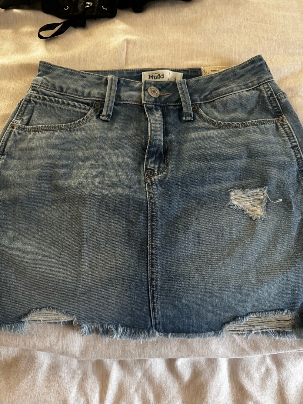 Mudd Light Blue Distressed Denim Mini Skirt